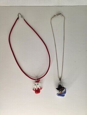 Handblown Glass Santa and Snowman Necklaces Set of 2 Christmas Winter